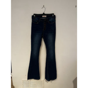 Red Bottoms Jeans Women's High-Rise Flare Leg Stretch Denim Dark Blue size 5